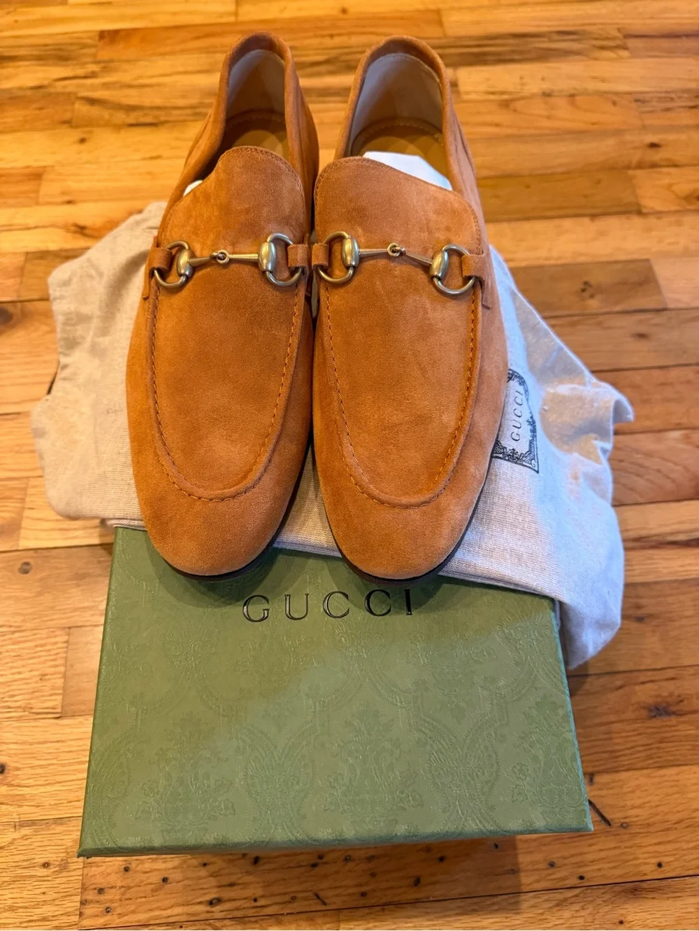 Gucci Men’s Suede Horsebit Loafers in Tan
